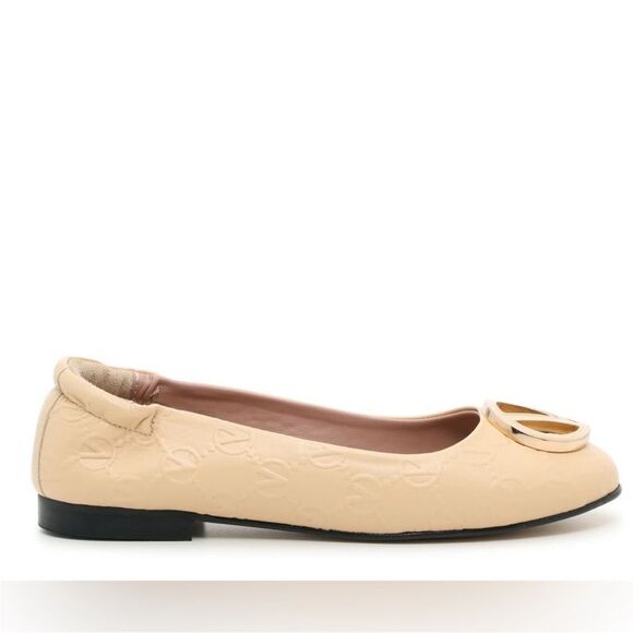 Valentino Beige Flats with Gold Logo New with dust bag/box $479 - Picture 8 of 12